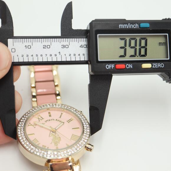 US POLO ASSN Ladies Pink Gold Tone Watch 40mm Jewel Bezel with New Battery - Picture 2 of 13
